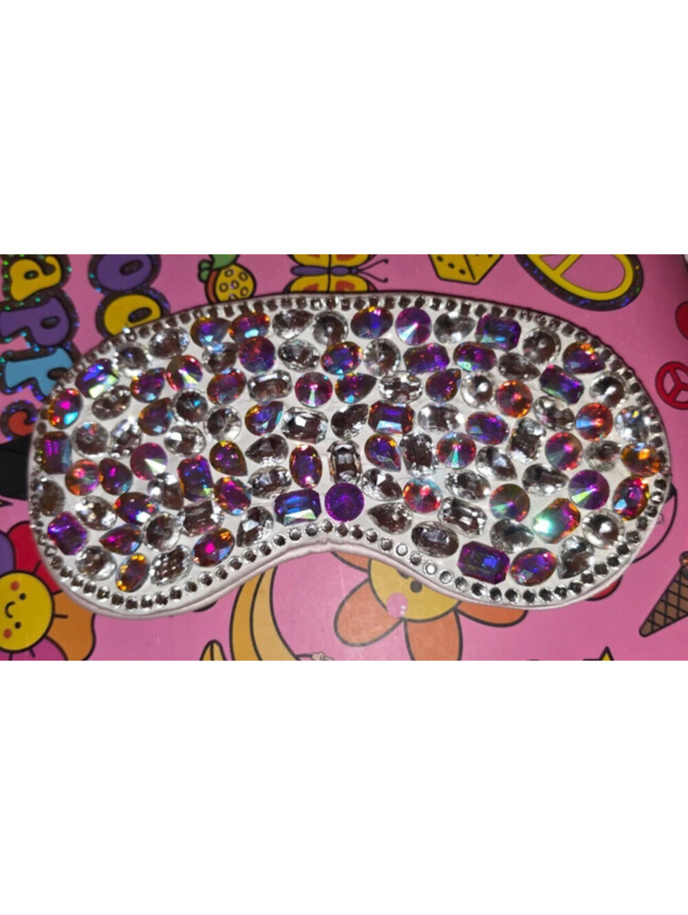 BEDAZZLED RHINESTONE SLEEP MASK BLING IRIDESCENT AB CRYSTAL EYE MASK ADJUSTABLE